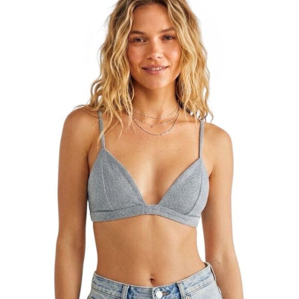 Sheinbae  Women's Silver Glitter Bra Bralette Size XS Party Festival Sparkle